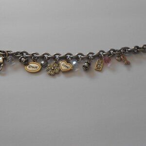 Brghton Breast Cancer Awarness Charm Bracelet Pink Enamel Ribbon Silver 8"
